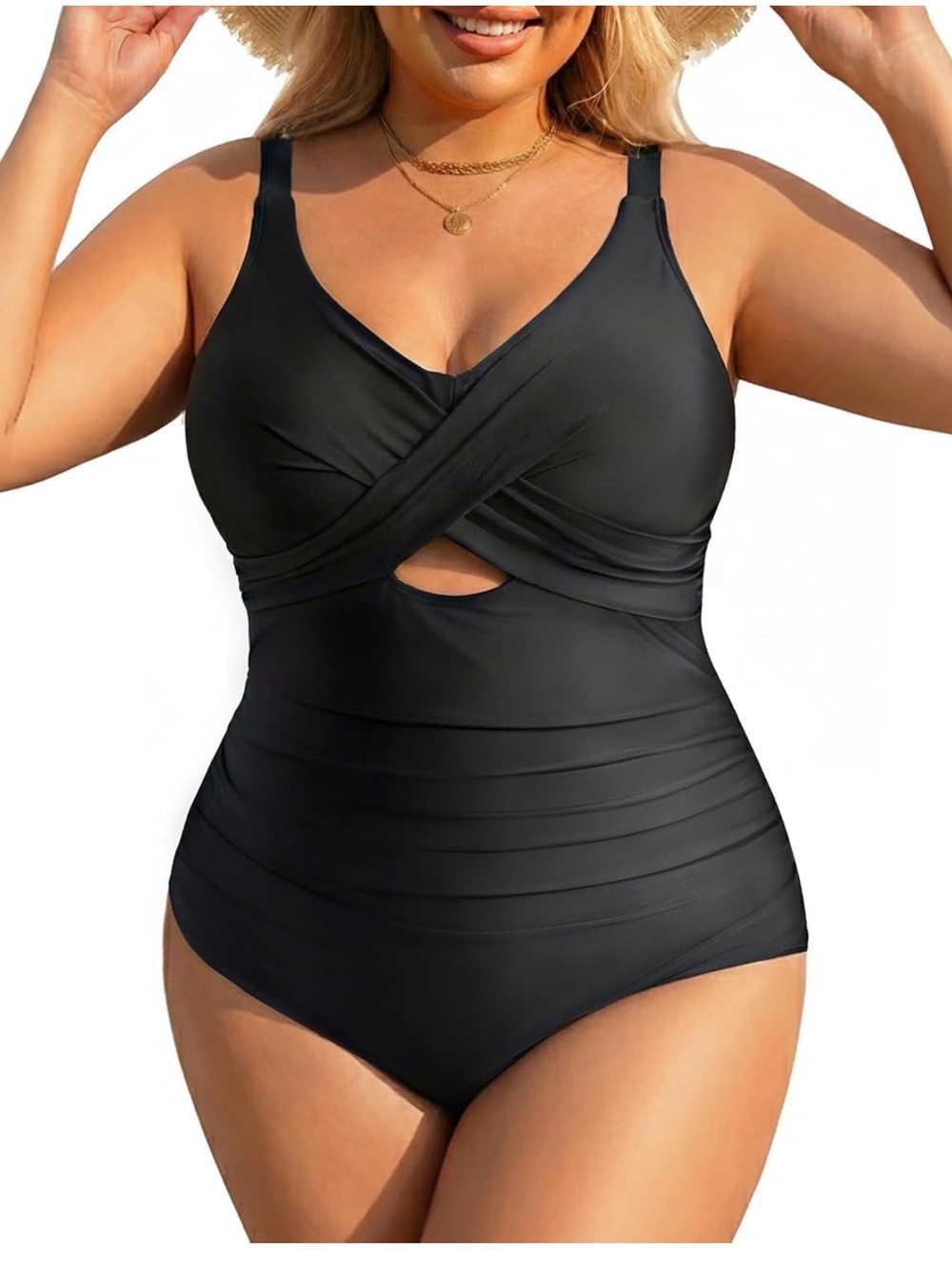 Plus-Size Black Crisscross One-Piece Swimsuit